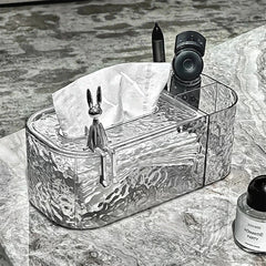 Tissue box holder on a bathroom vanity