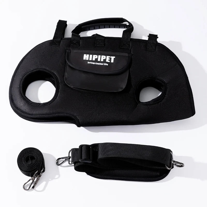 Black HIPIPET pet carrier harness with adjustable strap and leash set