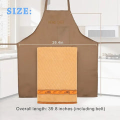 Brown HEAD CHEF funny gag apron size chart: 26.4in wide, 28.8in tall, 39.8in total length