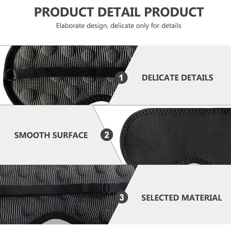 Three product detail sections of manta sleep mask, highlighting delicate details, smooth surface, and selected material