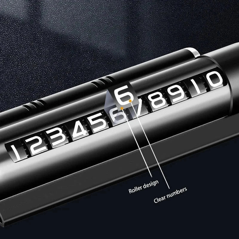 Temporary Parking Card Phone Number Plate Display - Close-up of roller adjustment mechanism on parking number card, showing clear printed digits