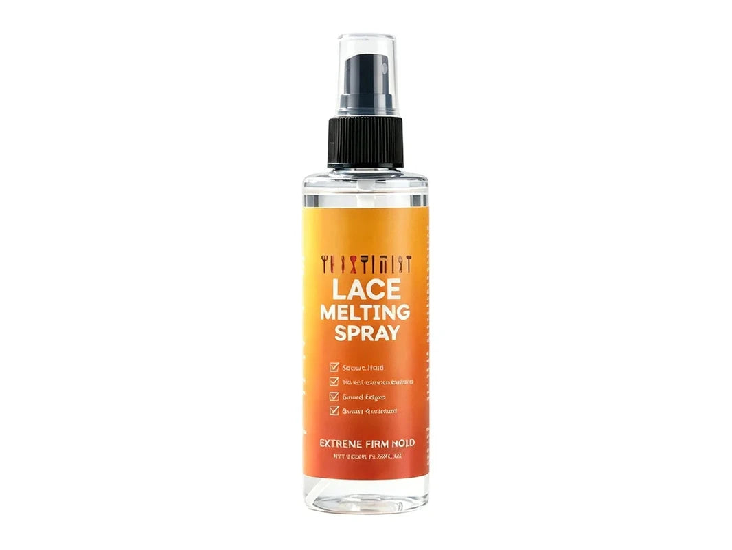 Extreme Hold Lace Melting Spray - One clear spray bottle with orange gradient lace melting spray label, black spray pump, on white background