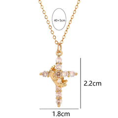 Faith Necklace - Gold-tone crystal-embellished cross pendant on gold chain, with 40+5cm length and pendant dimension measurements marked