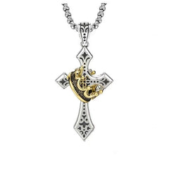 Crown Pendant - Silver cross pendant necklace with gold crown detail, displayed against a plain white background showing full pendant details