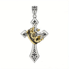 Crown Pendant - Front-facing two-tone cross pendant with crown detail, on a plain white background.