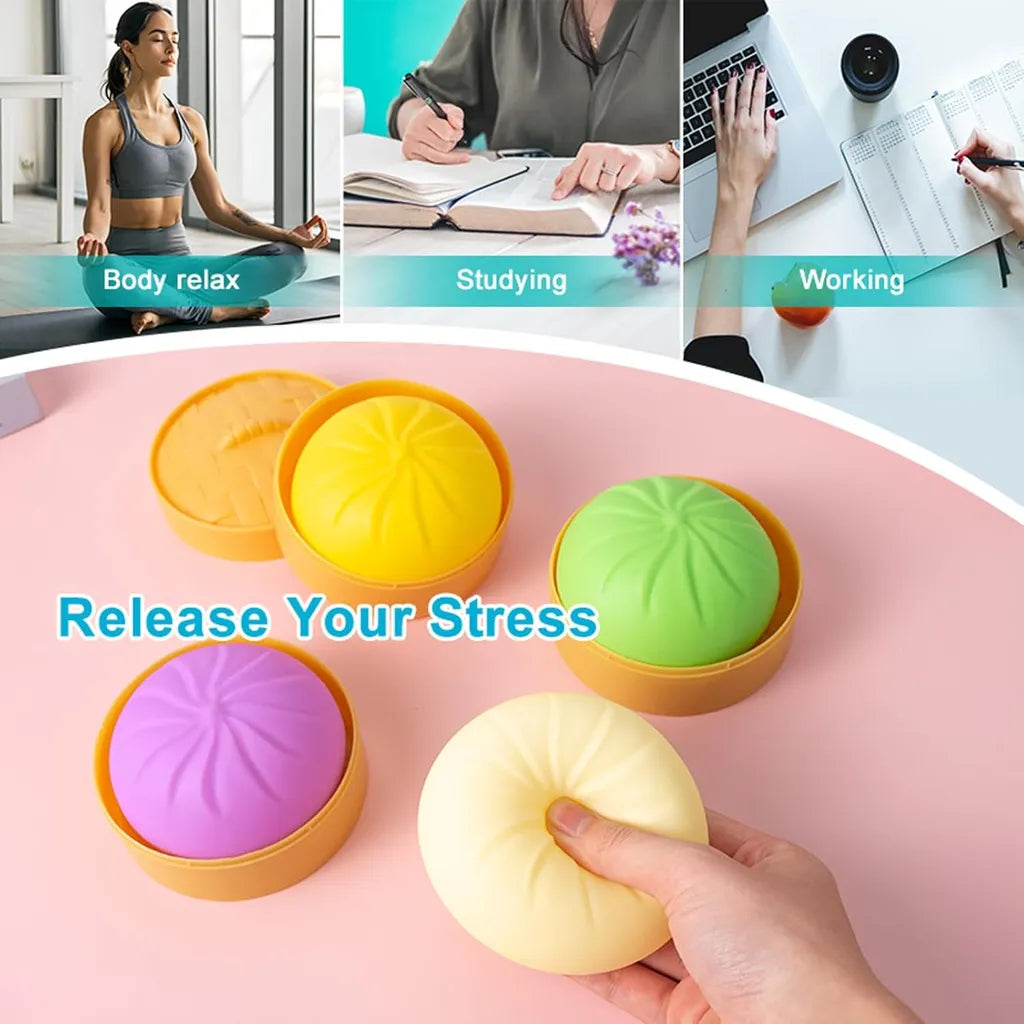 Release your stress with steamed bun squishies during body relax, studying, and working scenarios