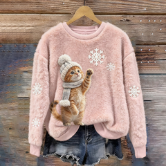 Cute Cat Collection – Women’s Flannel Crew-Neck Sweatshirt with 3D Print