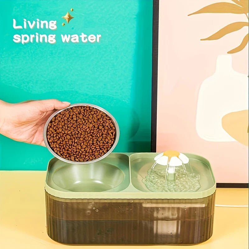 2-in-1 Pet Water Fountain and Food Bowl Set