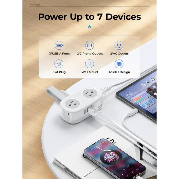 Travel Power Strip, ORICO 4 Outlets 2 USB Ports (1 USB C) with 4FT Wrapped Short Extension Cord Small Power Strip New HomeGoods