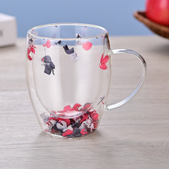 Handcrafted Double-Wall Floral Glass Cup – Elegant Gift for Coffee & Tea Lovers