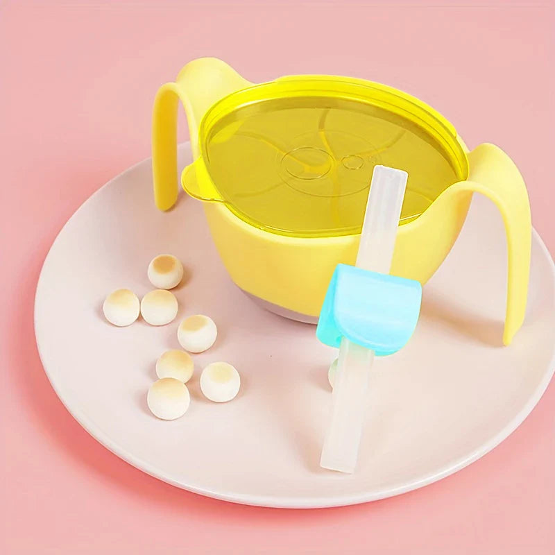 3-In-1 Spill Proof Baby Snack Bowl With Straw Lid