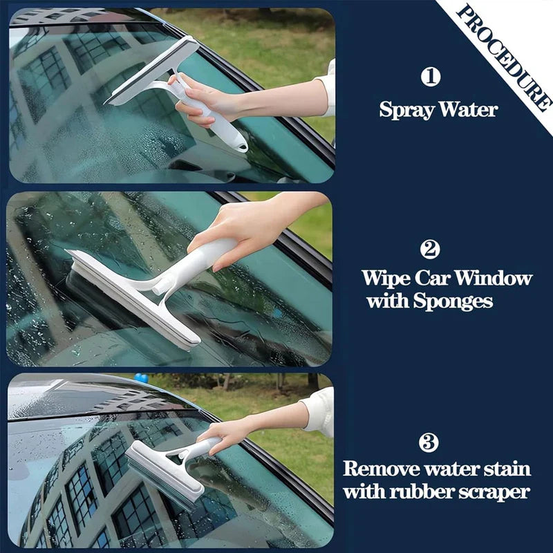 3-In-1 Window Glass Squeegee Scrubber Spray Bottle Cleaner