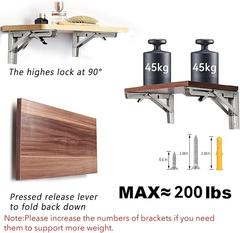 2 PCS Heavy Duty Folding Shelf Brackets - Wall Mounted for Bench Table with Screws
