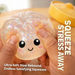 Ultra-soft glitter squishy dumpling toy with slow rebound, satisfying squeeze for stress relief