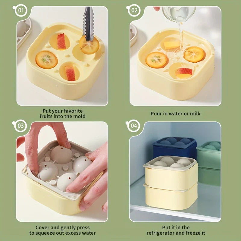 4-Cavity Large Sphere Ice Ball Mold Tray With Lid