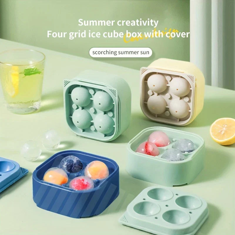 4-Cavity Large Sphere Ice Ball Mold Tray With Lid