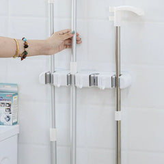 4-Slot Wall Mount Mop Broom Holder Rack