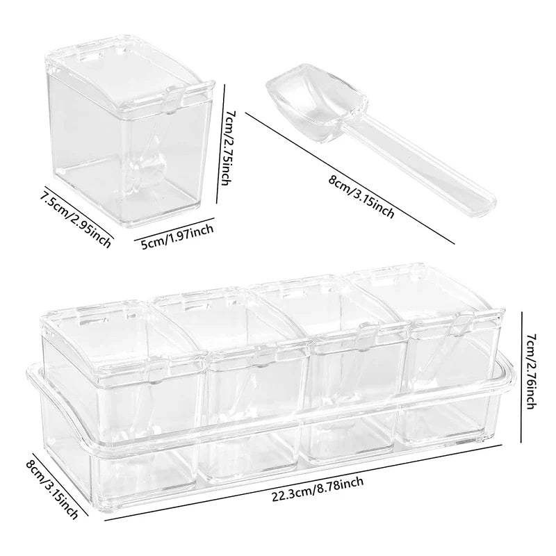 4 Piece Clear Spice Jar Set with Spoons Rack