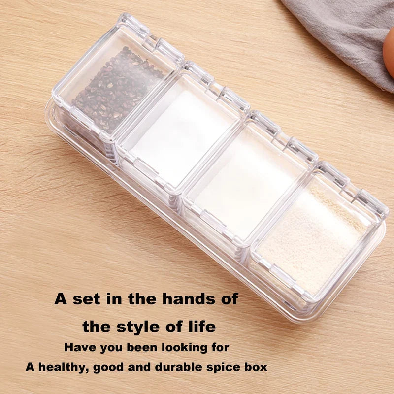 4 Piece Clear Spice Jar Set with Spoons Rack