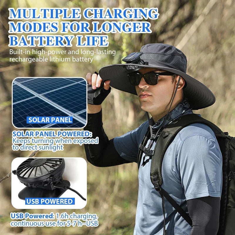 Solar 2 Fans Wide Brim Sun Hat