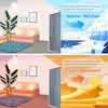 Thermal Door Curtain - Low-resolution split two-scene graphic showing an indoor room, one version with cool blue lighting and one with warm orange lighting