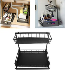 ANGGREK Under Sink Storage Organizer, Slide Out Sink Shelf L Shape Bla