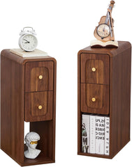 Wooden Narrow Nightstands with 2 DrawersSkinny Night Stand