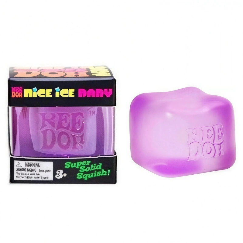 NEE DOH Nice Cube Purple squishy stress relief toy in retail packaging 