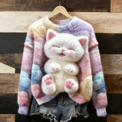 Cute Cat Collection – Women’s Flannel Crew-Neck Sweatshirt with 3D Print
