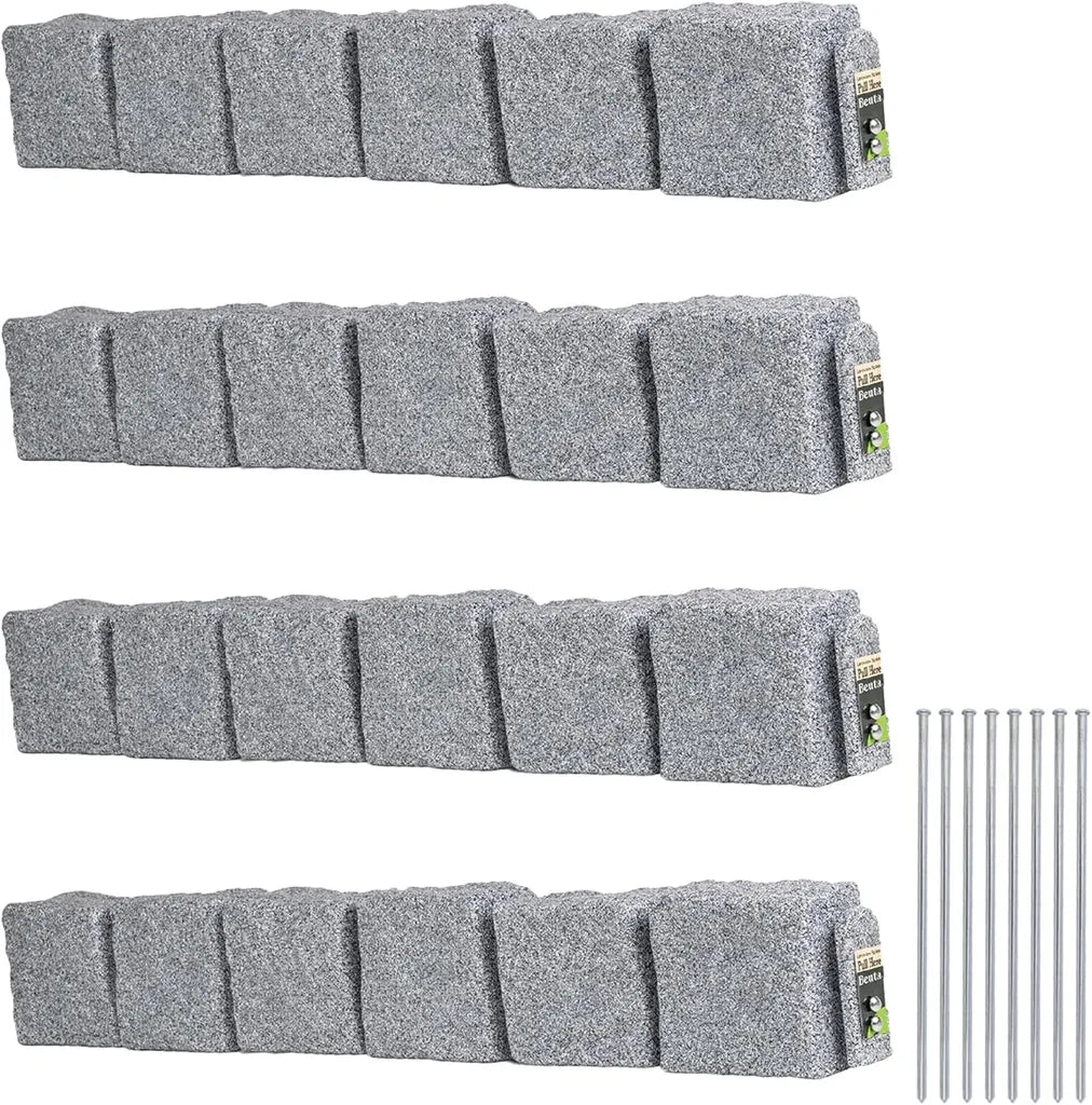 Grey stone landscape edging kit with metal stakes