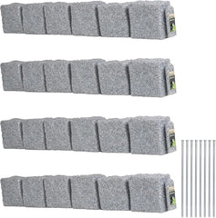 Grey stone landscape edging kit with metal stakes