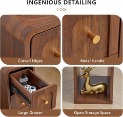 Wooden Narrow Nightstands with 2 DrawersSkinny Night Stand
