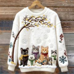 Cute Cat Collection – Women’s Flannel Crew-Neck Sweatshirt with 3D Print