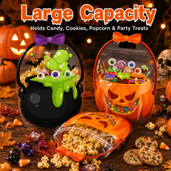 Halloween Treat Bags with Handles – Pumpkin & Cauldron Goodie Bags