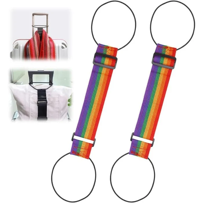 Rainbow luggage bungee straps 2 pack, adjustable add-a-bag holder for suitcase travel accessories