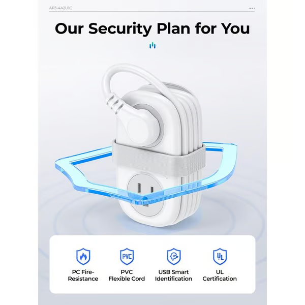 Travel Power Strip, ORICO 4 Outlets 2 USB Ports (1 USB C) with 4FT Wrapped Short Extension Cord Small Power Strip New HomeGoods