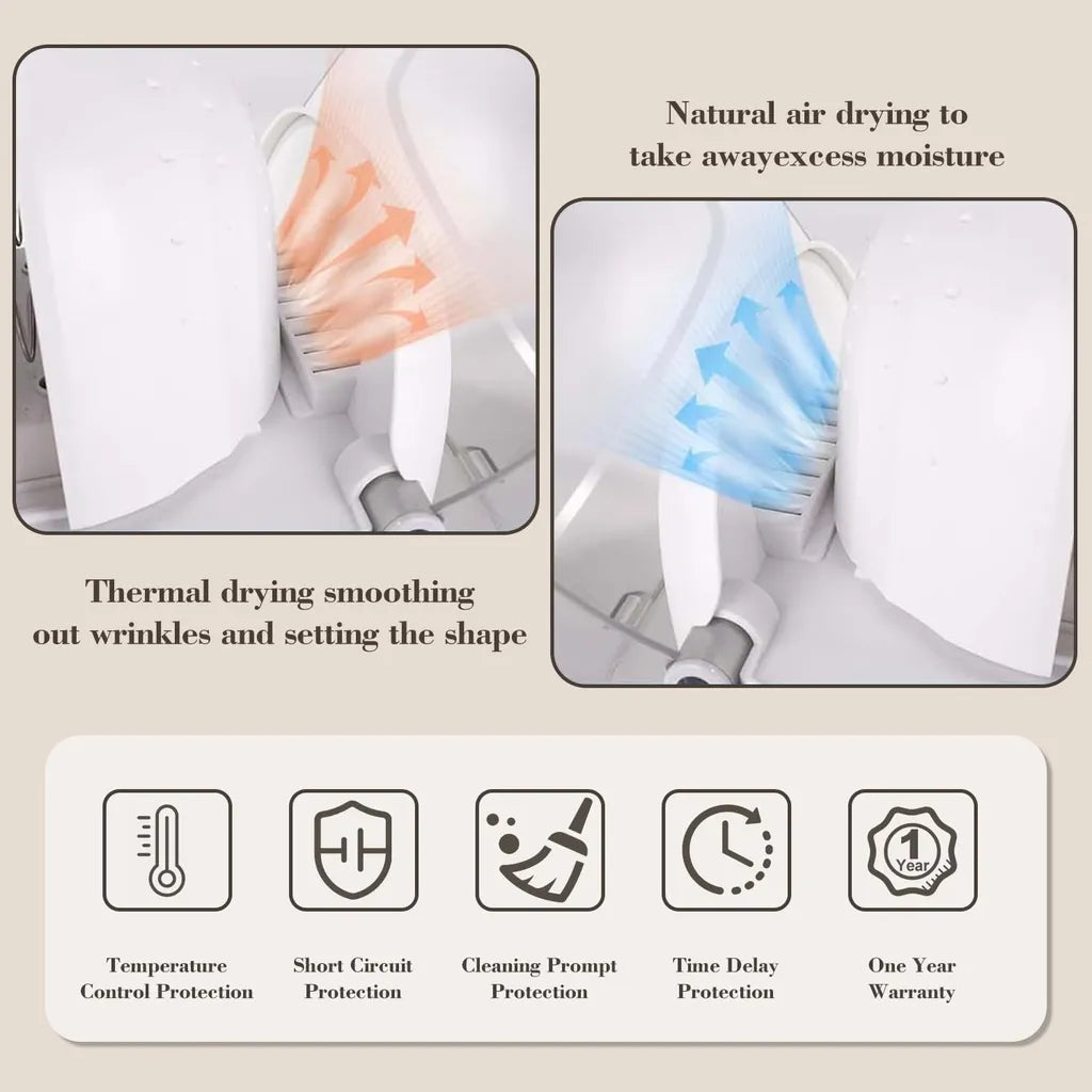 Thermal drying and natural air drying features with safety protections for cap care machine