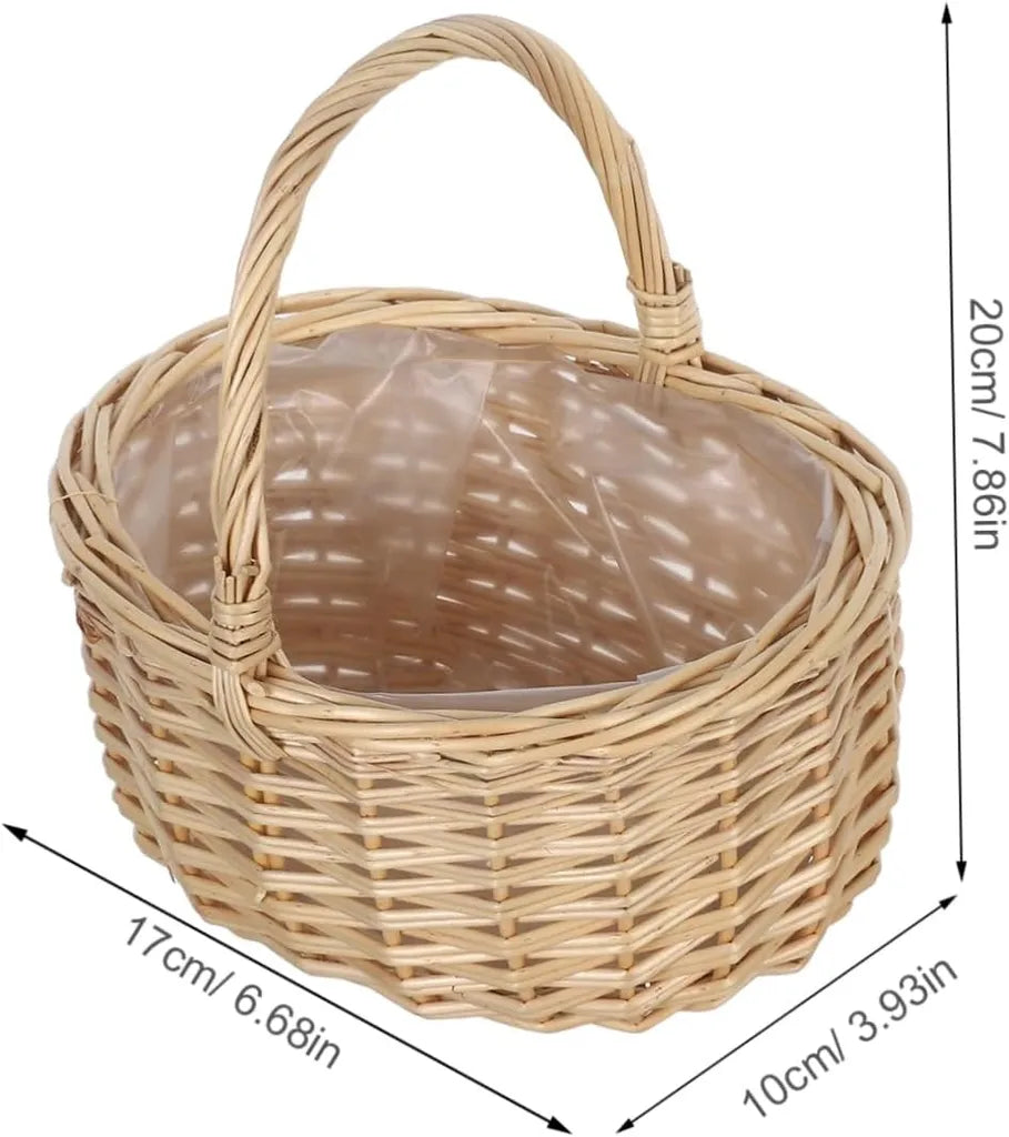 Woven rattan basket 20cm tall × 17cm long × 10cm wide with clear liner