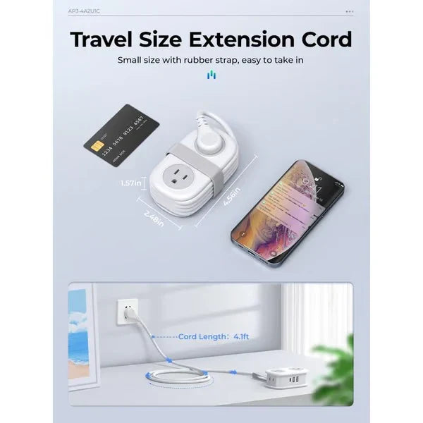 Travel Power Strip, ORICO 4 Outlets 2 USB Ports (1 USB C) with 4FT Wrapped Short Extension Cord Small Power Strip New HomeGoods