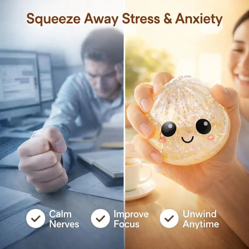 Squeeze away stress and anxiety with glitter dumpling squishy toy, calm nerves, improve focus, unwind anytime