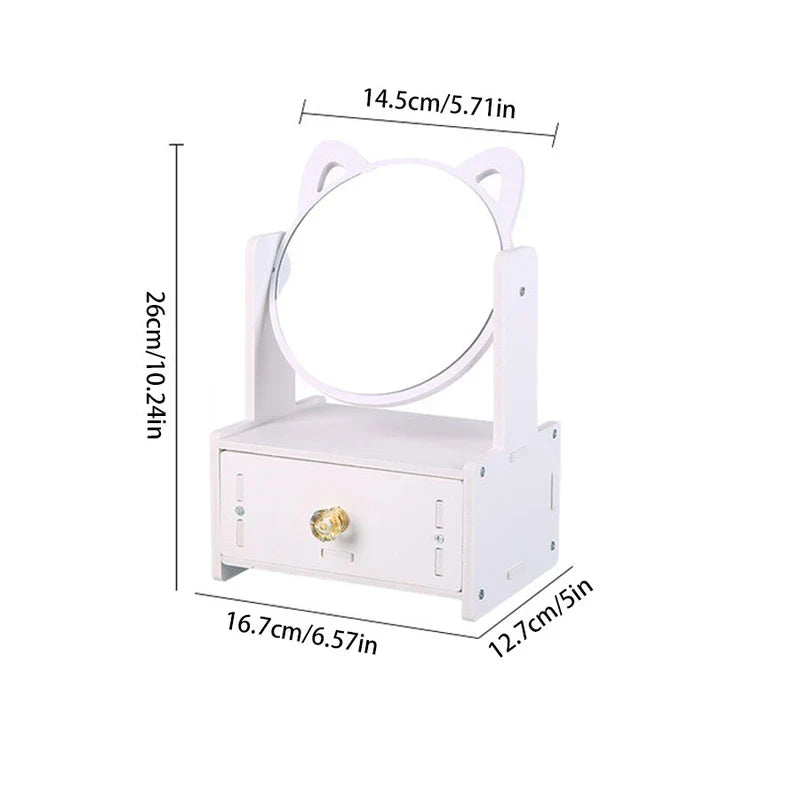 Cat Ear Makeup Mirror With Single Drawer