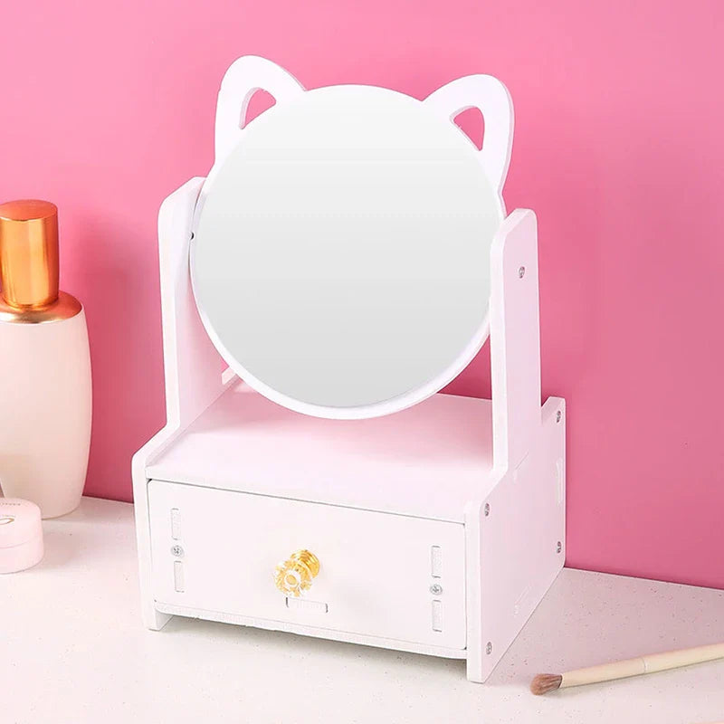 Cat Ear Makeup Mirror With Single Drawer