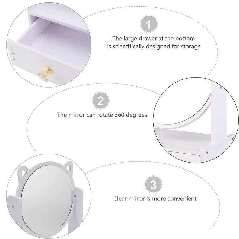 Cat Ear Makeup Mirror With Single Drawer