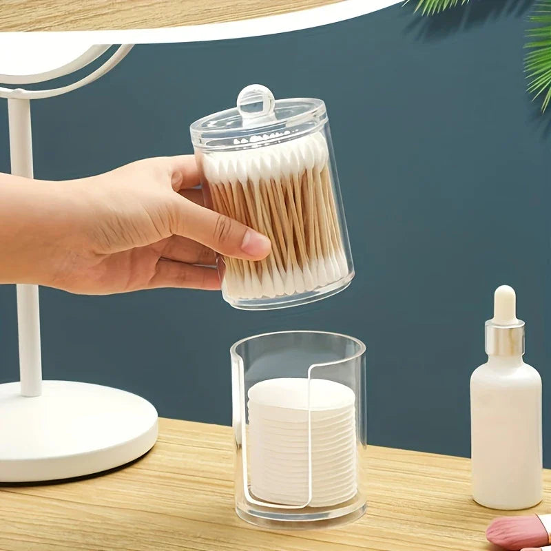 Clear Acrylic Cotton Swab Pad Holder Jar Canister