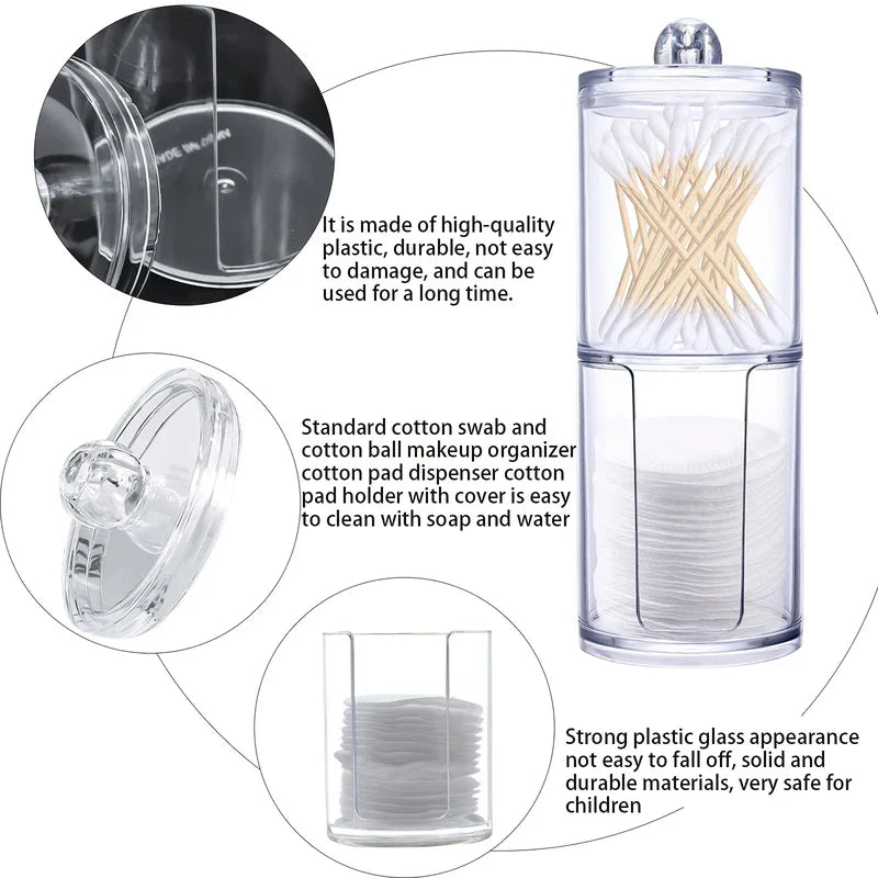Clear Acrylic Cotton Swab Pad Holder Jar Canister