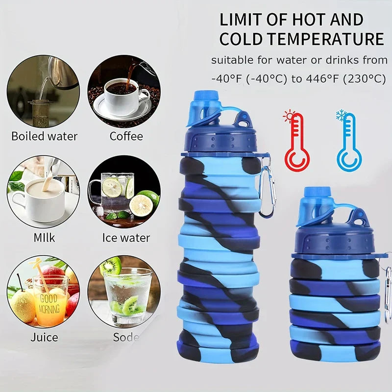 Collapsible Silicone Water Bottle 500ml BPA Free