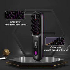Cordless Ionic Hair Straightener Brush Comb