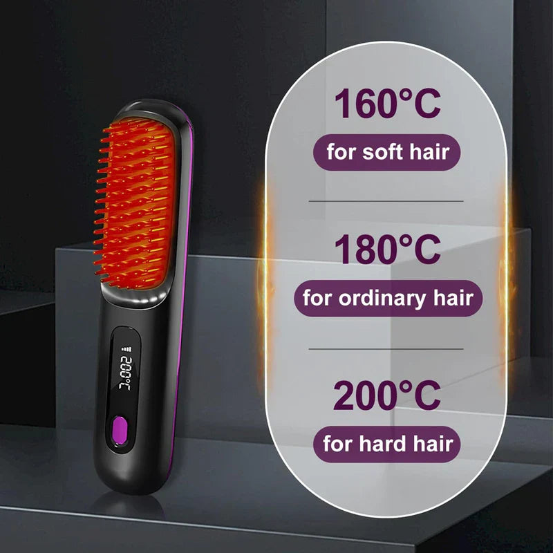 Cordless Ionic Hair Straightener Brush Comb