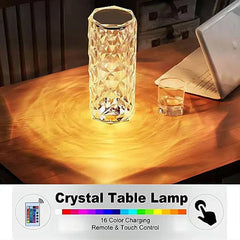 Crystal Rose Diamond Table Lamp 16 Color Remote