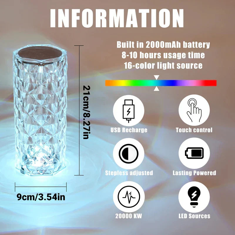 Crystal Rose Diamond Table Lamp 16 Color Remote